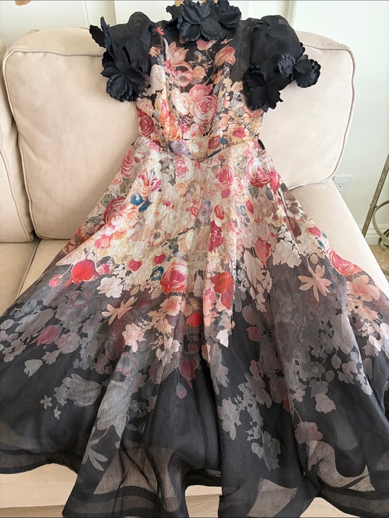 Zimmermann Dresses & Skirts - Zimmermann Black Floral Midi Dress with Pink and Cream Bouquet